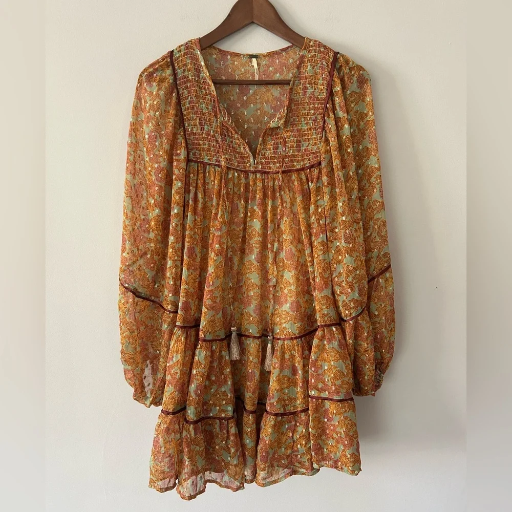 Free People NWOT Free Swinging Mini Dress, Orange, Size Med